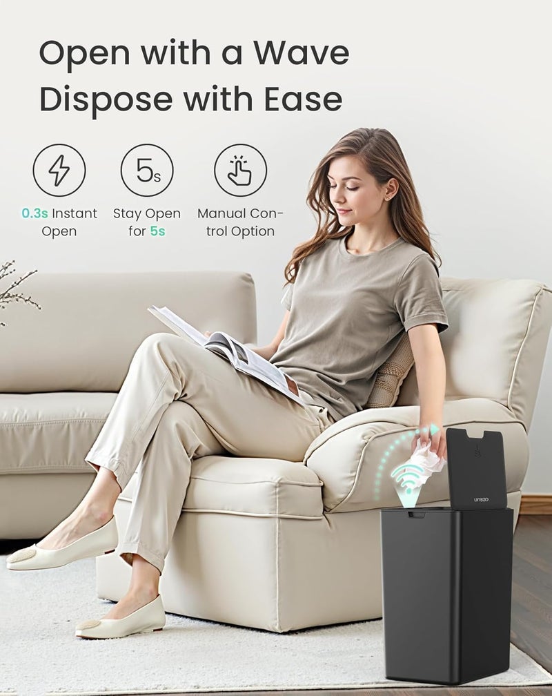 Cesun 4 Gallon Bathroom Trash Can with Lid, Small Automatic Trash Can, Touchless Motion Sensor Garbage Can, Black Plastic Waste Basket for Bathroom, Bedroom, Toilet, Office, Rv - Image 4